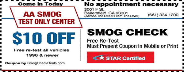 $10 Smog Check Coupons - STAR Station - Bakersfield